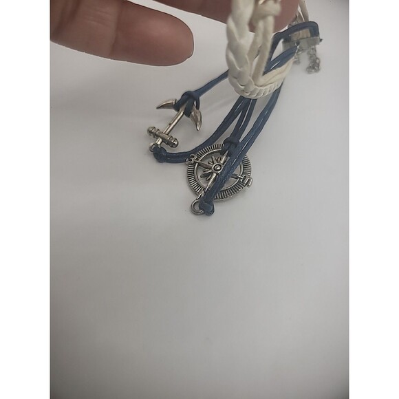Vintage Bracelet Multi Strand Wrap Blue White Nautical Compass Anchor Infinity - Picture 9 of 10